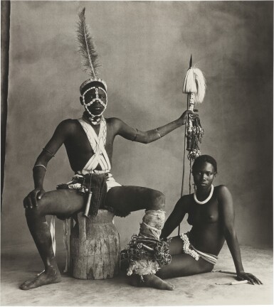 View full screen - View 1 of Lot 105. IRVING PENN | 'CAMEROON, SEATED WARRIOR, SITTING GIRL'.