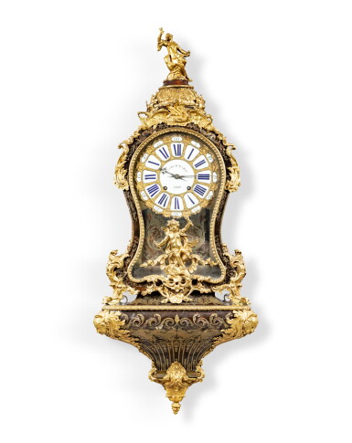 View full screen - View 1 of Lot 6. A Louis XV tortoiseshell and brass Boulle marquetry and gilt-bronze mount, circa 1730-1740 I Cartel d'applique en marqueterie Boulle d'écaille et de laiton, monture de bronze doré d'époque Louis XV, vers 1730-1740.