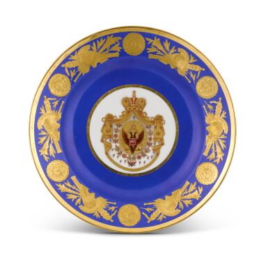 View full screen - View 1 of Lot 190. A PORCELAIN PLATE FROM THE CORONATION SERVICE OF NICHOLAS I, IMPERIAL PORCELAIN FACTORY, ST PETERSBURG, PERIOD OF NICHOLAS I (1825-1855).