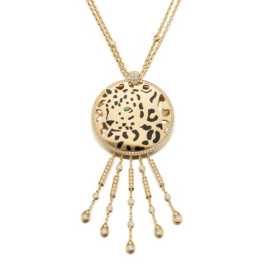 View full screen - View 1 of Lot 19. Gold, Diamond and Enamel 'Panthére' Pendant-Necklace, France.