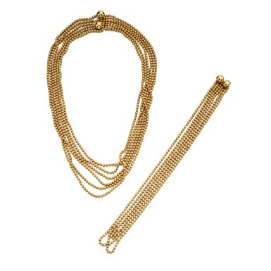 View full screen - View 1 of Lot 240. Gold 'Draperie' Necklace and Bracelet.