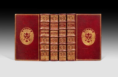 View full screen - View 1 of Lot 9. Méditations sur l'Evangile. Paris,1730-1731. 4 vol. in-12. Mar. rouge aux armes Bourbon-Condé..