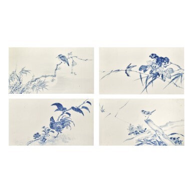 View full screen - View 1 of Lot 965. A SET OF FOUR BLUE AND WHITE PLAQUES, REPUBLIC PERIOD.