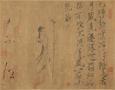 View full screen - View 1 of Lot 261. Attributed to Gu Kaizhi, Portrait of Fan Li, ink on silk, mounted for framing.