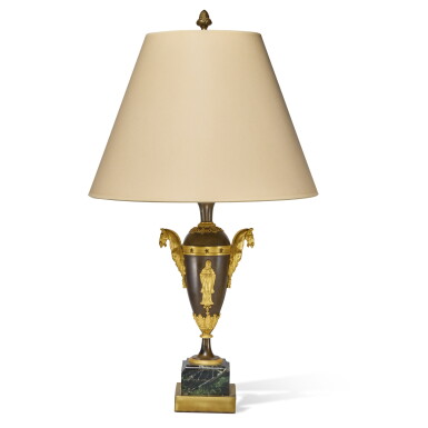 View full screen - View 1 of Lot 476. A Directoire Gilt and Patinated Bronze Twin-Handled Amphora, Circa 1800.