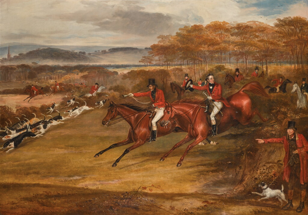 View full screen - View 1 of Lot 143. General Henry Wyndham and Lord William Osborne going away from Raffling Woods in full cry.