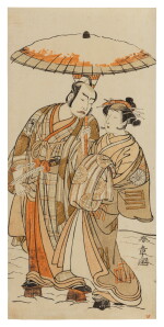 Katsukawa Shunsho (1726-1792) | Onnagata actor Nakamura Noshio I and actor Mikuni Fujigoro in the roles of the courtesan Takao and Shida no Saemon | Edo period, 18th century