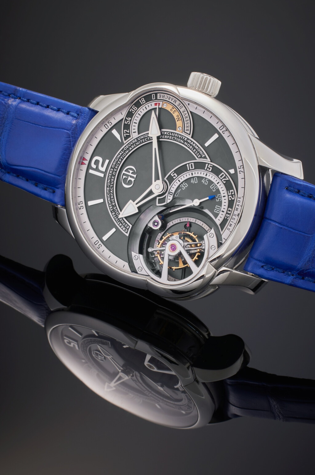 View full screen - View 1 of Lot 107. Tourbillon 24 Secondes Incliné | A platinum 24 seconds inclined tourbillon wristwatch with 72-hour power reserve indication, Circa 2010 .