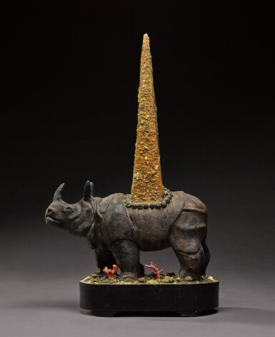 View full screen - View 1 of Lot 66. Rhinoceros supporting an obelisk.