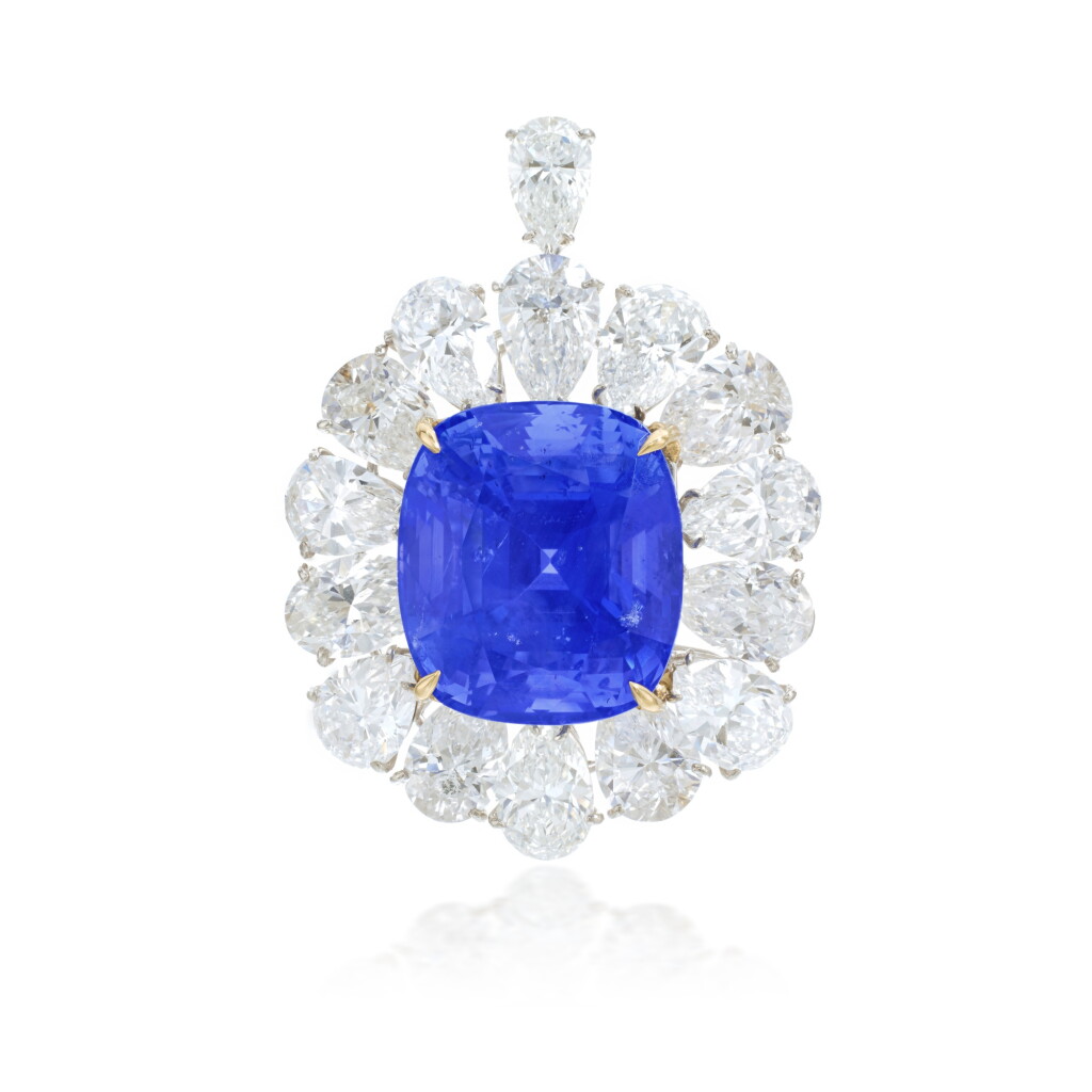 View full screen - View 1 of Lot 579. Sapphire and diamond pendant/brooch, 'The Maharaja Blue'.
