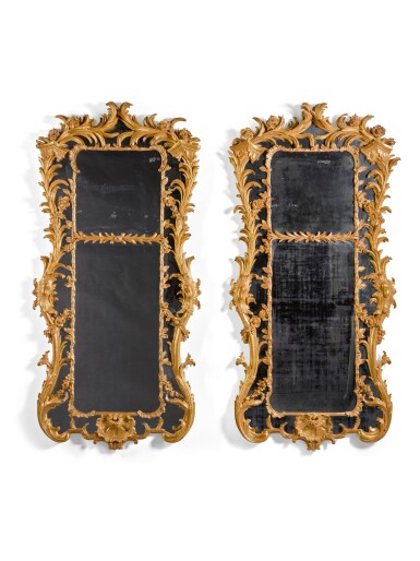View full screen - View 1 of Lot 8. A pair of George II giltwood pier mirrors, circa 1750, in the manner of John Vardy.