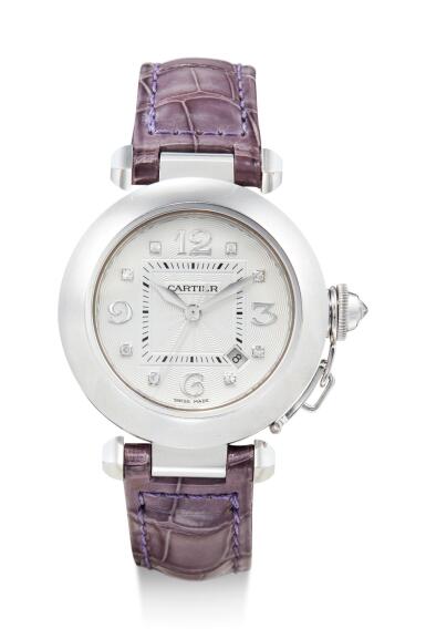View full screen - View 1 of Lot 8005. CARTIER | PASHA DE CARTIER, REFERENCE 2398, A WHITE GOLD AND DIAMOND-SET WRISTWATCH WITH DATE, CIRCA 2000.
