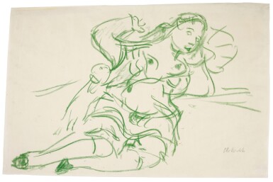 View full screen - View 1 of Lot 391. OSKAR KOKOSCHKA | STUDIE ZUR FRAU IN BLAU (STUDY FOR THE WOMAN IN BLUE).