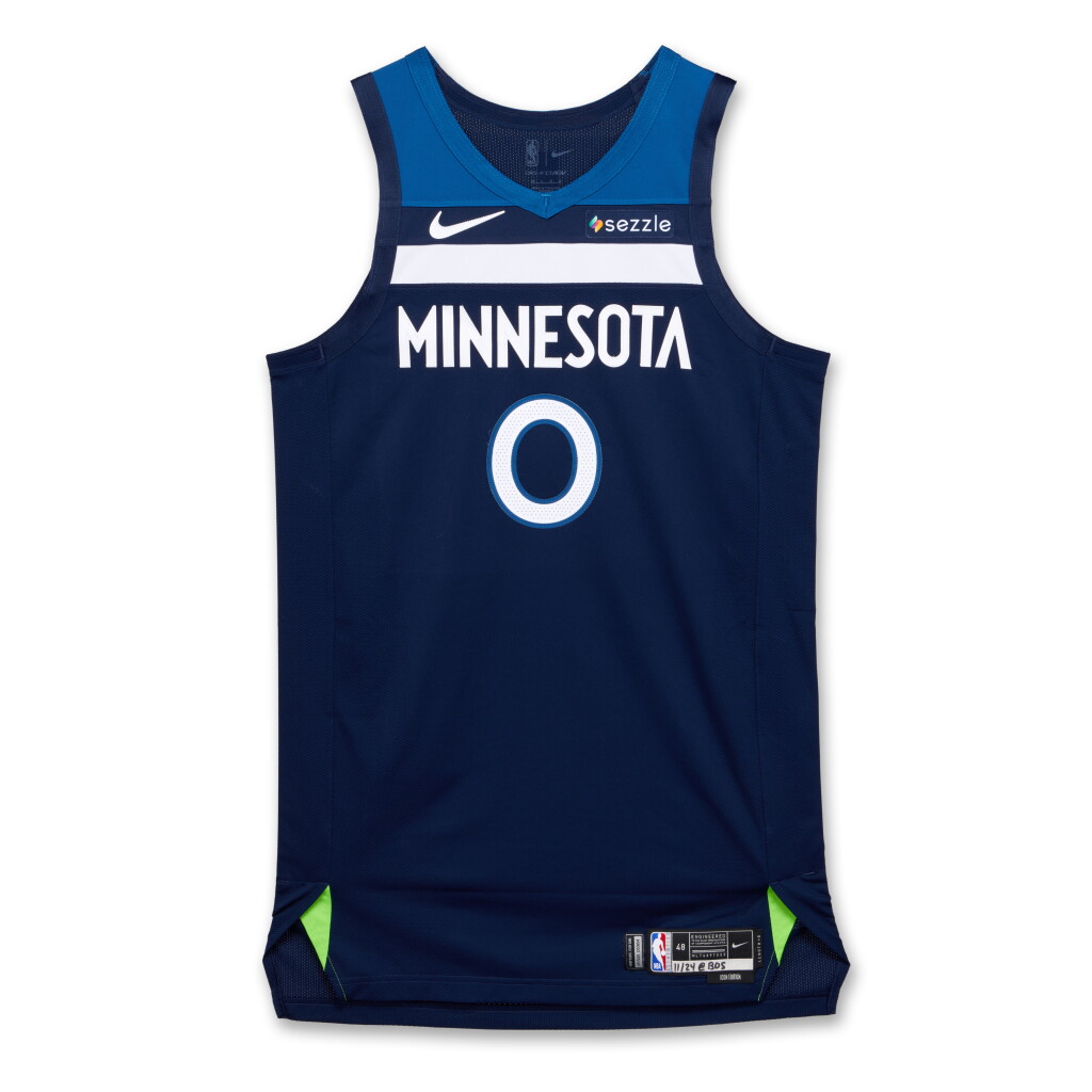 View full screen - View 1 of Lot 163. Donte DiVincenzo Minnesota Timberwolves 2024-2025 Game Worn Icon Edition Jersey.