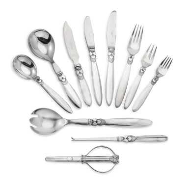 View full screen - View 1 of Lot 40. An extensive Georg Jensen silver Cactus Pattern cutlery service, Copenhagen, post-1945.