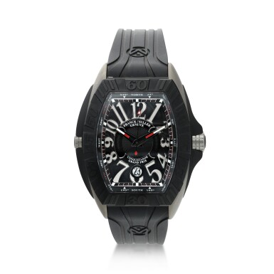 View full screen - View 1 of Lot 70. FRANCK MULLER | REFERENCE 8900 SC DT CONQUISTADOR GRAND PRIX A TITANIUM TONNEAU-SHAPED AUTOMATIC WRISTWATCH WITH DATE, CIRCA 2010.