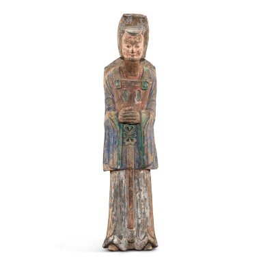 View full screen - View 1 of Lot 191. A large painted gray pottery figure of a standing dignitary, Northern Wei dynasty .