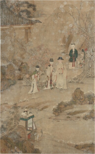 View full screen - View 1 of Lot 67. Chinese school, Court figures, ink and colours on paper, Qing dynasty, 19th century | 清十九世紀 外銷通草紙庭院人物圖 鏡框.