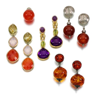 View full screen - View 1 of Lot 107. Collection of gem set earrings.