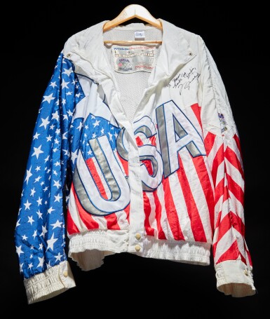 View full screen - View 1 of Lot 1. Michael Jordan 1992 Summer Olympics ‘Dream Team’ Gold Medal Ceremony Worn & Signed Reebok Jacket.