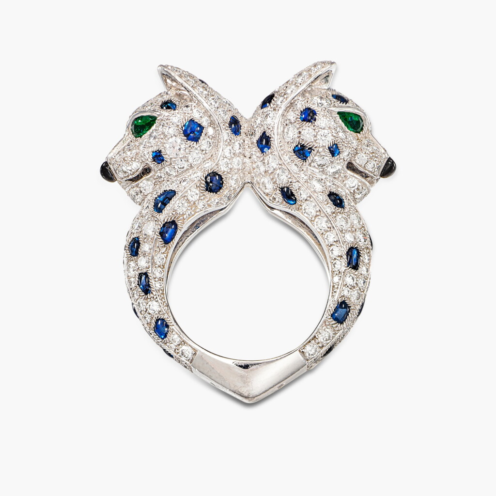 View full screen - View 1 of Lot 1657. Coloured Stone and Diamond ‘Deux Têtes de Panthère’ Ring | 卡地亞 | 彩色寶石 配 鑽石 ‘Deux Têtes de Panthère‘ 戒指'.