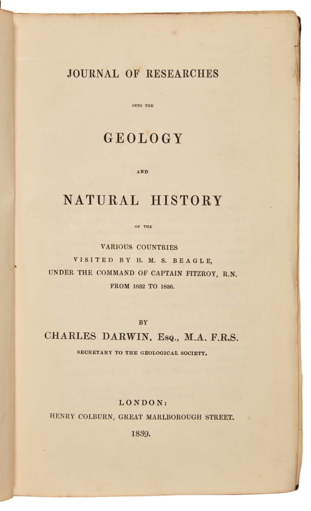 View full screen - View 1 of Lot 75. Charles Darwin | Journal of Researches, 1839, with Geological Observations on the Volcanic Islands, 1844, first editions, 2 volumes in all.