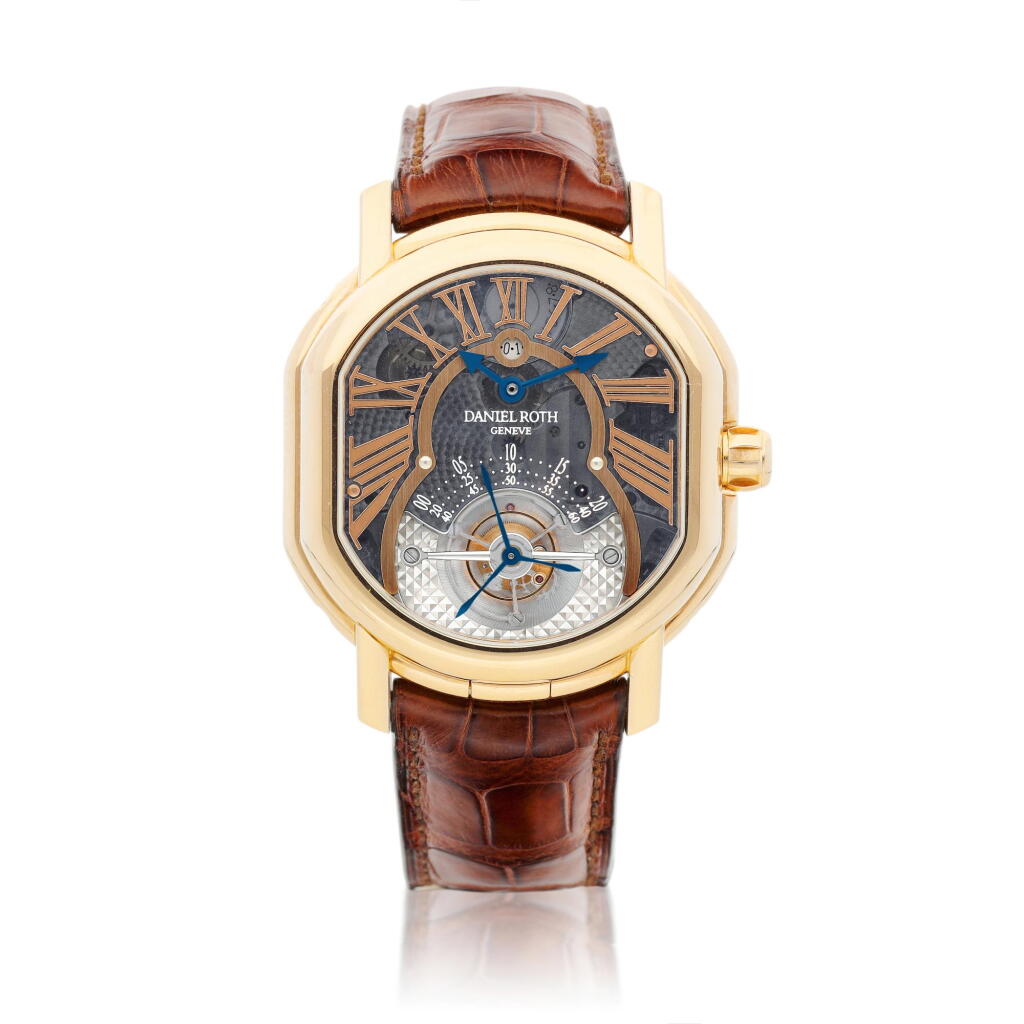 View full screen - View 1 of Lot 2040. Reference 220.Y.50 A pink gold double dialed semi-skeletonized perpetual calendar tourbillon wristwatch with moon-phases, leap year and power reserve indication, Circa 2010 | 型號220.Y.50 | 粉紅金雙錶盤半鏤空萬年曆陀飛輪腕錶,備月相、閏年及動力儲備顯示,約2010年製.