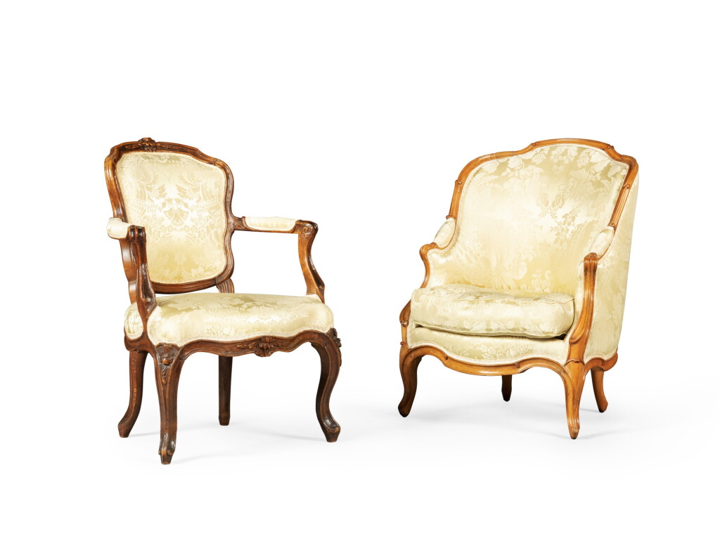 View full screen - View 1 of Lot 194. Two Louis XV carved beechwood child's chairs, third quarter 18th century | Deux fauteuils d’enfant en hêtre d’époque Louis XV, troisième quart du XVIII siècle.
