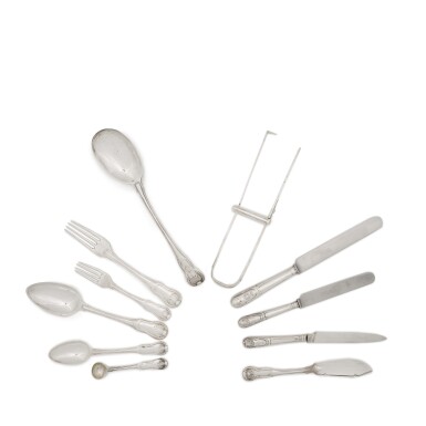 View full screen - View 1 of Lot 40. An extensive Hourglass pattern silver flatware service, the majority George III.