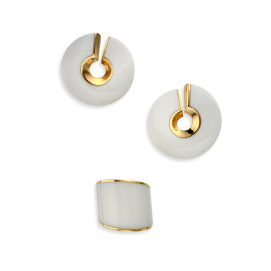 View full screen - View 1 of Lot 152. Pink Gold and Cocholong 'Vague' Ring and Pair of 'Verso' Earclips.