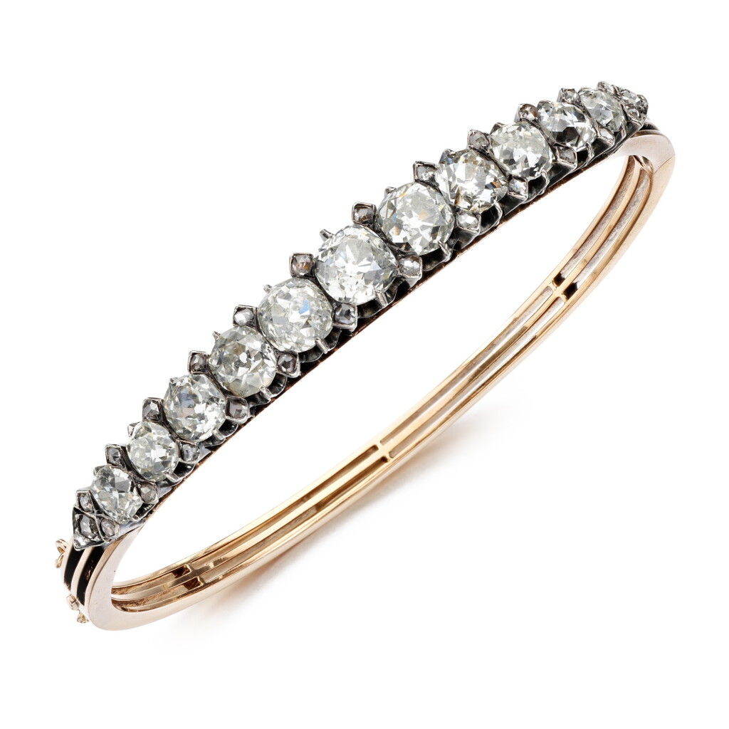 View full screen - View 1 of Lot 93. Diamond bangle, circa 1890.