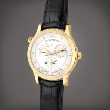 View full screen - View 1 of Lot 348. Reference 142.2.92 Master Control Geographic | A pink gold automatic world time wristwatch with date, power reserve, and Day/Night indication, Circa 2005.