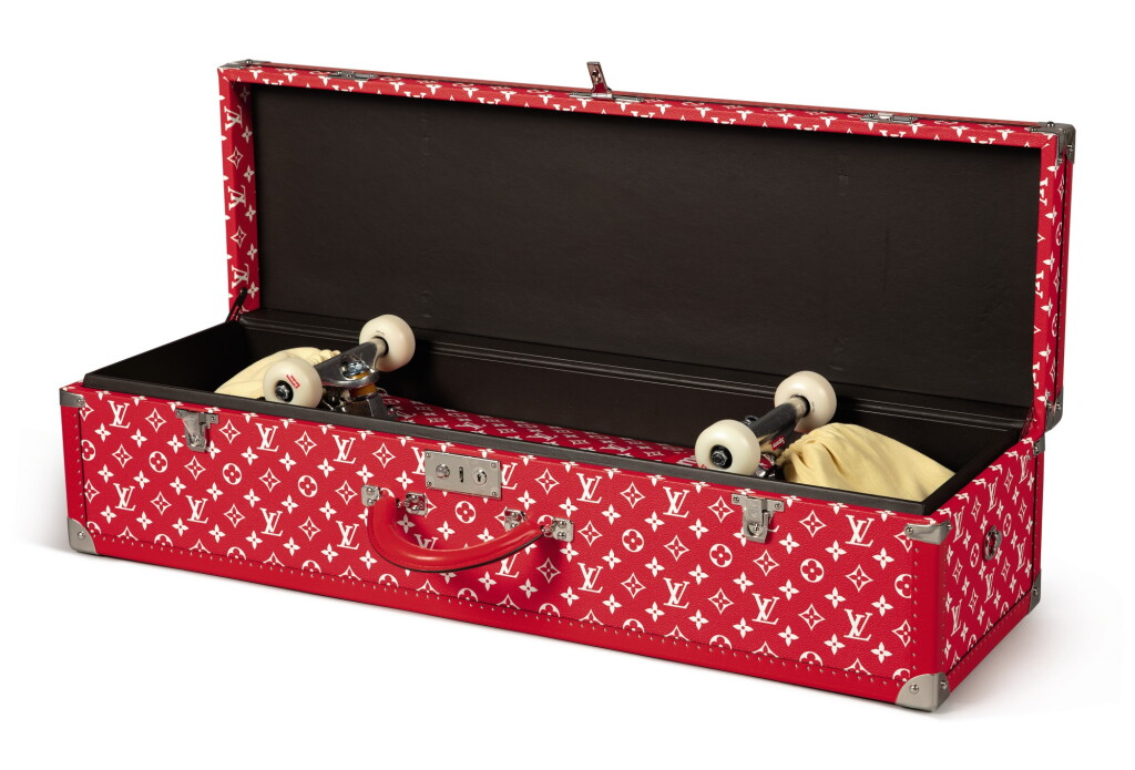 View full screen - View 1 of Lot 57. LOUIS VUITTON X SUPREME | BOITE SKATEBOARD TRUNK, WITH DECK AND TRUCKS.