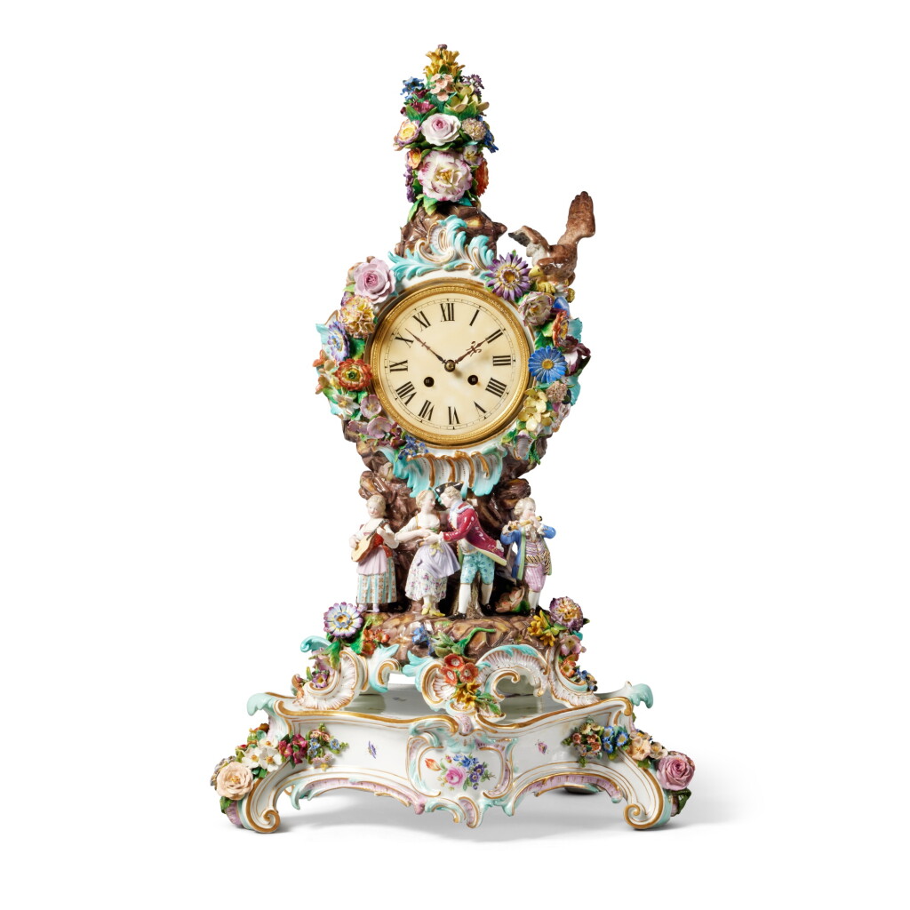 View full screen - View 1 of Lot 741. A Meissen Porcelain Flower-Encrusted Large Clock Case and Stand, Late 19th Century.