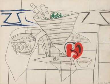 View full screen - View 1 of Lot 16. FRANÇOISE GILOT | SALAD, TOMATO AND KITCHEN KNIFE.