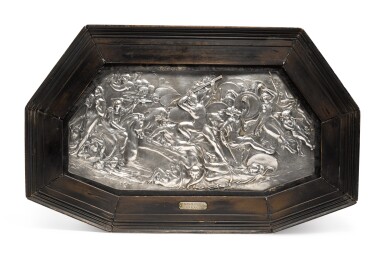 View full screen - View 1 of Lot 161. A George IV Silver Embossed Plaque, Probably a Study for a Monumental Shield, Attributed to William Pitts of London, dated 1828, later Hallmarked Hunt & Roskell, London, 1880.