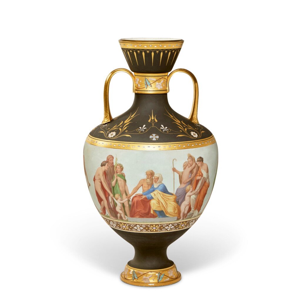 全萤幕检视 - 查看724A Sèvres Biscuit Porcelain Gilt-Bronze-Mounted Matte Black-Ground Vase, 'Vase Etrusque de Naples', Dated 1853的1