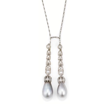 View full screen - View 1 of Lot 22. COLLIER PERLES FINES ET DIAMANTS, VERS 1930 | NATURAL PEARL AND DIAMOND NECKLACE, 1930S.