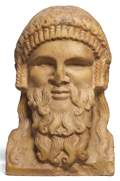 View full screen - View 1 of Lot 44. ROMAN GIALLO ANTICO MARBLE HERM BUST OF DIONYSOS OR HERMES, CIRCA 2ND CENTURY A.D..