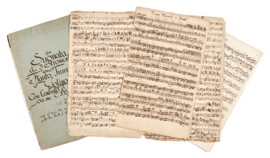 View full screen - View 1 of Lot 2. C. P. E. Bach. Autograph score and parts of the Trio in G major for flute, violin and continuo, Wq. 144, 1747.