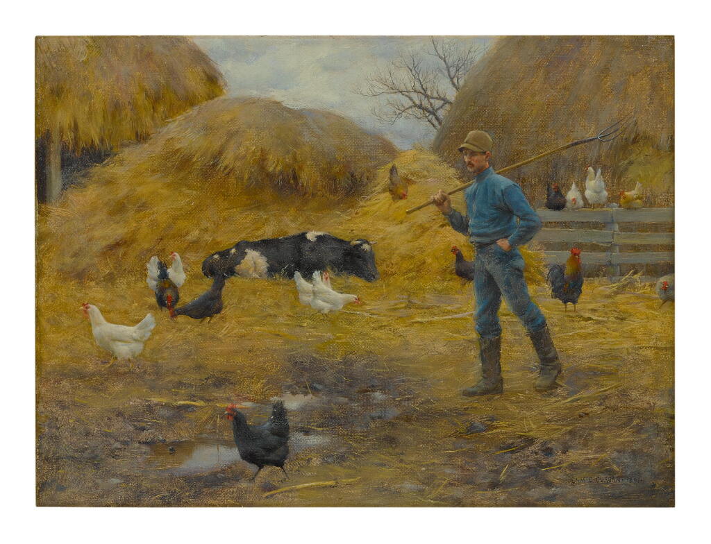 View full screen - View 1 of Lot 40. CHARLES COURTNEY CURRAN | IN THE BARNYARD.