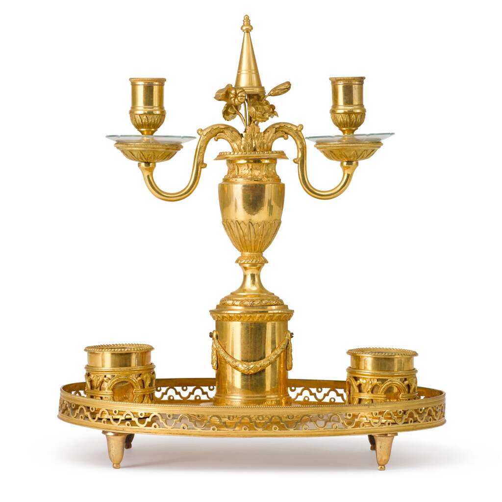 View full screen - View 1 of Lot 185. A Neoclassical gilt-bronze inkwell, probably North European, early 19th century.