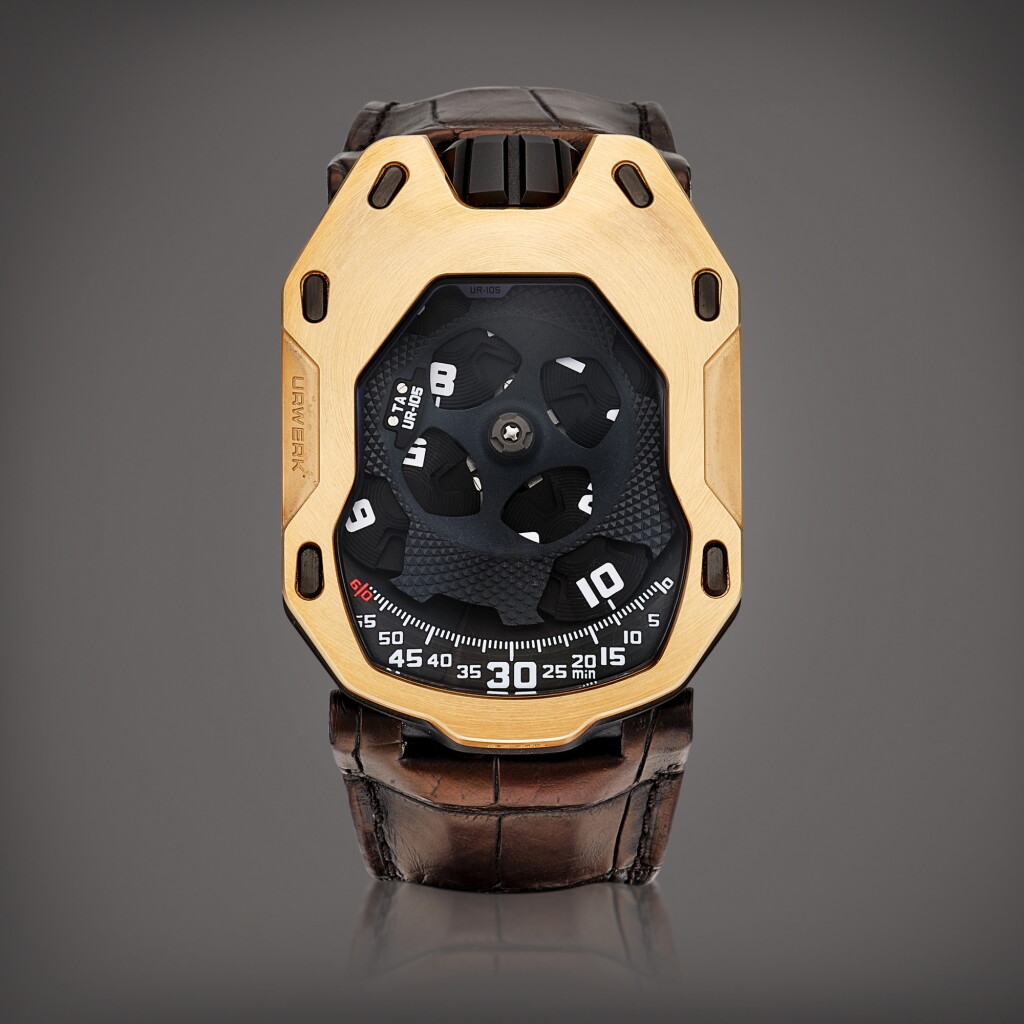 View full screen - View 1 of Lot 2159. Reference UR-105 A limited edition pink gold and titanium turbine-powered wristwatch with satellite hour display and control board, Circa 2017 | 型號UR-105 限量版粉紅金鈦金屬渦輪動力腕錶,備衛星時刻顯示及控制板,約2017年製.