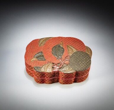 View full screen - View 1 of Lot 17. A polychrome lacquer 'lychee' box and cover, Qing dynasty, 18th-19th century | 清十八至十九世紀 剔彩雙荔枝式蓋盒.