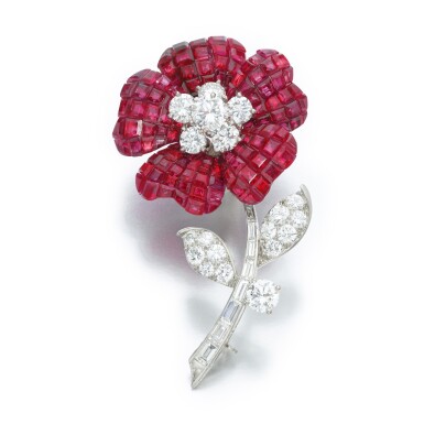View full screen - View 1 of Lot 588. Ruby and Diamond ‘Mystery-Set’ Brooch.
