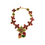 Frances Patiky Stein's Collection: Green and Red Gripoix Necklace, Gold Metal, Circa 1971-1981