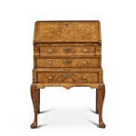 A George I Brass-Mounted Burr Walnut Small Bureau on Stand, Circa 1725