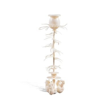 View full screen - View 1 of Lot 233. A carved ivory candelabra shaped as a palm tree, probably German, Circa 1800.
