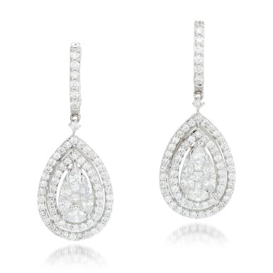 View full screen - View 1 of Lot 200. Pair of diamond earrings .