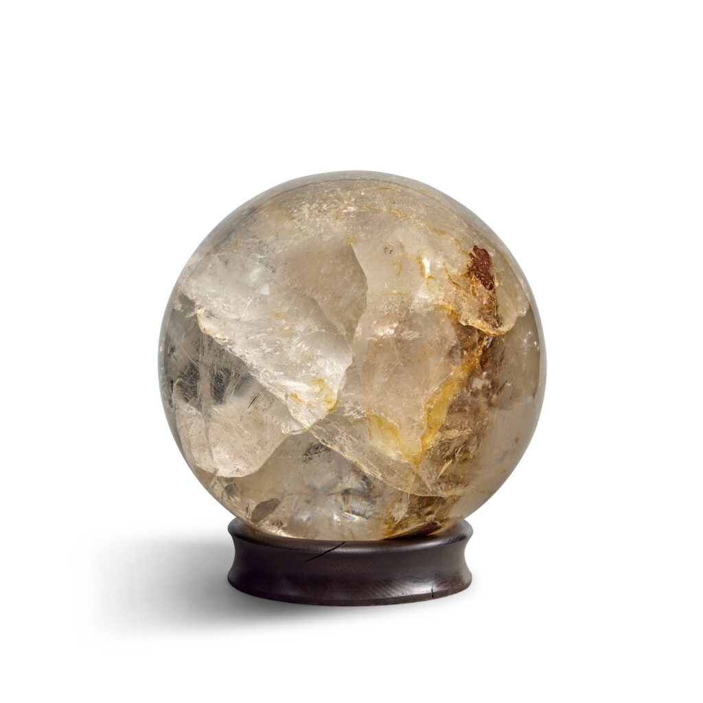 View full screen - View 1 of Lot 19. A Large Quartz Crystal Sphere, On Stained Oak Plinth, 20th century.